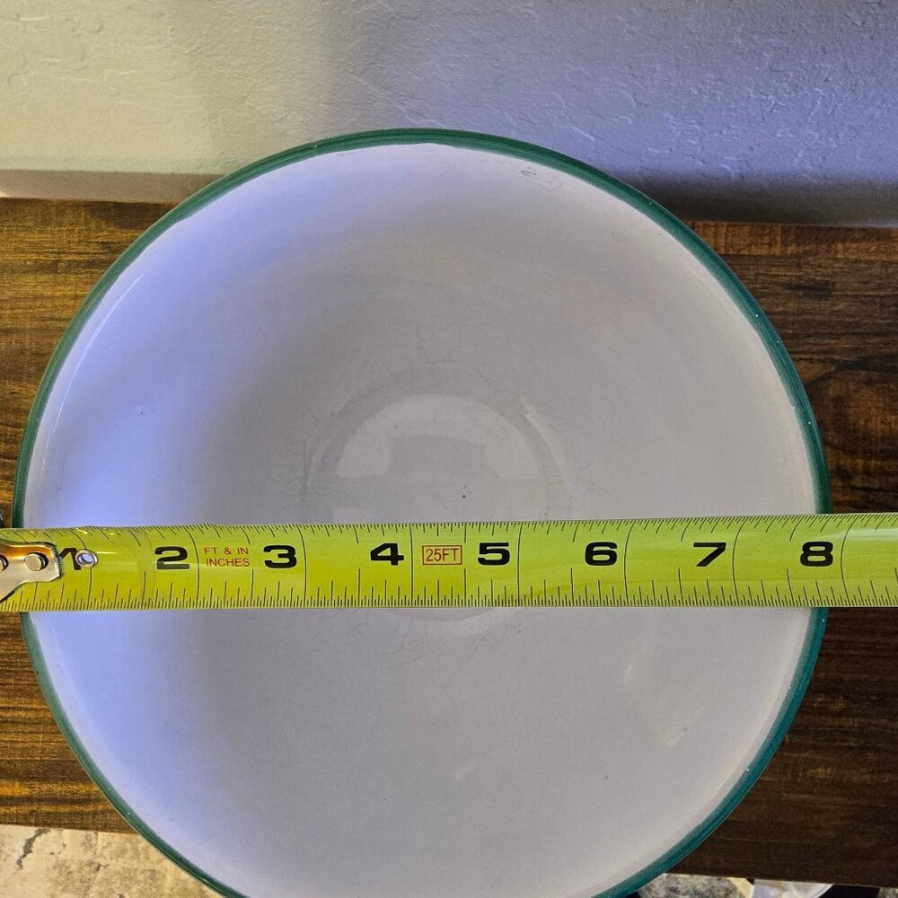Pier 1 Vintage HandPainted Striped Ceramic Mixing Bowl Green White Italy 8" READ - Picture 10 of 12
